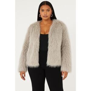 PrettyLittleThing Plus Shaggy Faux Fur Coat Gray Size 12 Soft Fluffy Warm